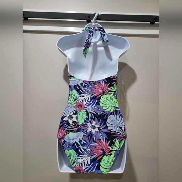 TOMMY HILFIGER Tummy-Control Halter One-Piece Swimsuit NWT size 8 Tropical print - Picture 4 of 5